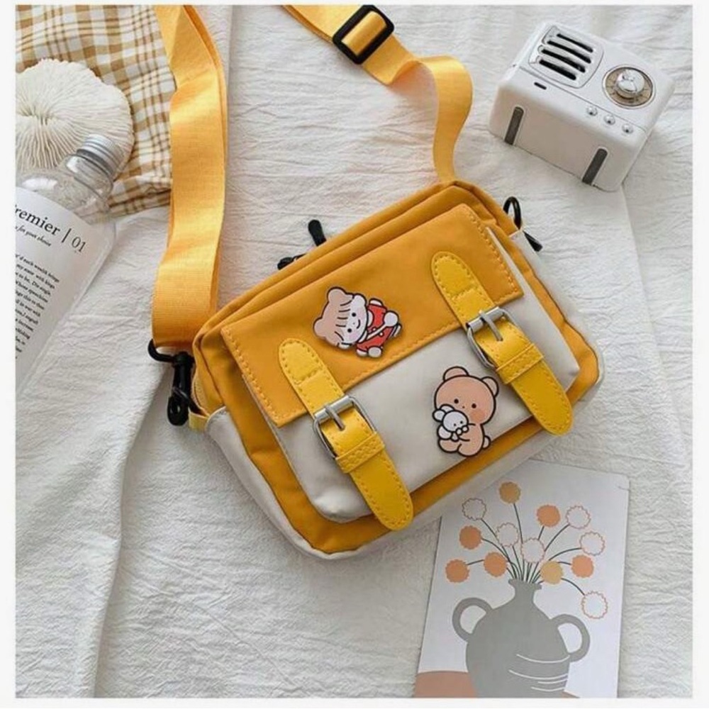 Yellow and White Crossbody Bag